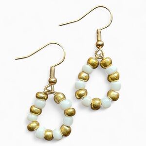 Elegant Gold and White Beaded Earrings